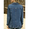image:imageWomen Ruffle Denim Jacket Button Down Long Sleeve Casual Jean Coat  Lapel Collared Double Breasted Shacket for Women Lightweight Fall Spring Outerwear with PocketsBlue