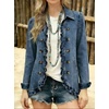 image:imageWomen Ruffle Denim Jacket Button Down Long Sleeve Casual Jean Coat  Lapel Collared Double Breasted Shacket for Women Lightweight Fall Spring Outerwear with PocketsBlue