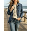 image:imageWomen Ruffle Denim Jacket Button Down Long Sleeve Casual Jean Coat  Lapel Collared Double Breasted Shacket for Women Lightweight Fall Spring Outerwear with PocketsBlue
