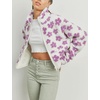 image:imageWomens Floral Print Sherpa Fleece Jackets Zip Up Stand Collar Daisy Jacquard Faux Fur Coat OutwearWhite