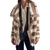 image:imageCHARTOU Women Striped Sweater Cardigan Shawl Scarf Collar Fringe Knit Coat  Fall Winter Shawl Wrap Scarf Collar Jacket Double Breasted long Sleeve Knitwear Funnel Cowl Collar Coat with pocketsKhaki
