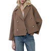 image:imageWomen Cropped Wool Blend Coats Notch Lapel Double Breasted Pea Coat Jacket Short Trench OvercoatCamel