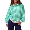 image:imageWomen Gingham Oversized Sweatshirt Button Henley Plaid Print Pullover Tops  Long Sleeve Lightweight Pullover Sweatshirt for Women Fall Fashion Clothing Loose fit Snap Buttons Cute Top with Ribbed HemGreen
