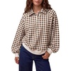 image:imageWomen Gingham Oversized Sweatshirt Button Henley Plaid Print Pullover Tops  Long Sleeve Lightweight Pullover Sweatshirt for Women Fall Fashion Clothing Loose fit Snap Buttons Cute Top with Ribbed HemBrown
