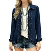 image:imageWomen Ruffle Denim Jacket Button Down Long Sleeve Casual Jean Coat  Lapel Collared Double Breasted Shacket for Women Lightweight Fall Spring Outerwear with PocketsDark Blue