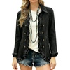 image:imageWomen Ruffle Denim Jacket Button Down Long Sleeve Casual Jean Coat  Lapel Collared Double Breasted Shacket for Women Lightweight Fall Spring Outerwear with PocketsBlack