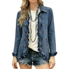 image:imageWomen Ruffle Denim Jacket Button Down Long Sleeve Casual Jean Coat  Lapel Collared Double Breasted Shacket for Women Lightweight Fall Spring Outerwear with PocketsBlue