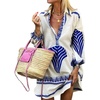 image:imageWomen V Neck Boho Beach Mini Dress Lantern Long Sleeve Printed Loose Shirt DressBlue