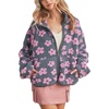 image:imageWomens Floral Print Sherpa Fleece Jackets Zip Up Stand Collar Daisy Jacquard Faux Fur Coat OutwearPurple