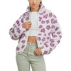 image:imageWomens Floral Print Sherpa Fleece Jackets Zip Up Stand Collar Daisy Jacquard Faux Fur Coat OutwearWhite