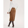 image:imageCHARTOU Women Faux Suede Leather Midi Skirt Fall Vintage Tie Waist Side Slit Wrap SkirtBrown