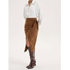 image:imageCHARTOU Women Faux Suede Leather Midi Skirt Fall Vintage Tie Waist Side Slit Wrap SkirtBrown