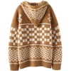 image:imageCHARTOU Women Oversized Hoodies Sweater Plaid Lace Up Pullover Sweater Sweatshirt JumperKhaki