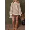 image:imageCHARTOU Women Stripes Fuzzy Pullover Sweater Oversized Plaid Crewneck Long Sleeve Slouchy Knit Jumper TopsKhaki