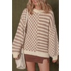image:imageCHARTOU Women Stripes Fuzzy Pullover Sweater Oversized Plaid Crewneck Long Sleeve Slouchy Knit Jumper TopsKhaki