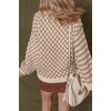 image:imageCHARTOU Women Stripes Fuzzy Pullover Sweater Oversized Plaid Crewneck Long Sleeve Slouchy Knit Jumper TopsKhaki
