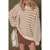 image:imageCHARTOU Women Stripes Fuzzy Pullover Sweater Oversized Plaid Crewneck Long Sleeve Slouchy Knit Jumper TopsKhaki