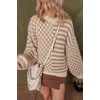 image:imageCHARTOU Women Stripes Fuzzy Pullover Sweater Oversized Plaid Crewneck Long Sleeve Slouchy Knit Jumper TopsKhaki