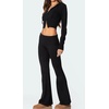image:imageCHARTOU Women Y2k Two Pieces Sweater Sets Crop Sweater and Fold Over Flared Leggings TracksuitsBlack