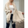 image:imageCHARTOU Womens Dressy Faux Fur Tassel Fringe Shawl Wrap Poncho Sweater Open Front Cardigan CapeApricot