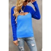 image:imageCHARTOU Womens Sexy Mock Neck Cut Out Color Block Knit Slim Fit Sweater StreetwearBlue