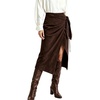 image:imageCHARTOU Women Faux Suede Leather Midi Skirt Fall Vintage Tie Waist Side Slit Wrap SkirtCoffee