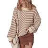 image:imageCHARTOU Women Stripes Fuzzy Pullover Sweater Oversized Plaid Crewneck Long Sleeve Slouchy Knit Jumper TopsKhaki