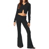 image:imageCHARTOU Women Y2k Two Pieces Sweater Sets Crop Sweater and Fold Over Flared Leggings TracksuitsBlack