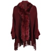 image:imageCHARTOU Womens Dressy Faux Fur Tassel Fringe Shawl Wrap Poncho Sweater Open Front Cardigan CapeWine Red