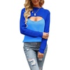 image:imageCHARTOU Womens Sexy Mock Neck Cut Out Color Block Knit Slim Fit Sweater StreetwearBlue