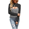image:imageCHARTOU Womens Sexy Mock Neck Cut Out Color Block Knit Slim Fit Sweater StreetwearGrey