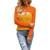 image:imageCHARTOU Womens Sexy Mock Neck Cut Out Color Block Knit Slim Fit Sweater StreetwearOrange