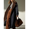 image:imageCHARTOU Women Long Wool Peacoat Herringbone Contrast Lapel Belted Overcoat  Winter Wool Midi Pea Coat Long Sleeve Twill Trench Overcoat Color Contrast Notched Lapel Outerwear Jacket with PocketsBrown
