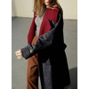 image:imageCHARTOU Women Long Wool Peacoat Herringbone Contrast Lapel Belted Overcoat  Winter Wool Midi Pea Coat Long Sleeve Twill Trench Overcoat Color Contrast Notched Lapel Outerwear Jacket with PocketsRed