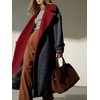image:imageCHARTOU Women Long Wool Peacoat Herringbone Contrast Lapel Belted Overcoat  Winter Wool Midi Pea Coat Long Sleeve Twill Trench Overcoat Color Contrast Notched Lapel Outerwear Jacket with PocketsRed