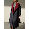 image:imageCHARTOU Women Long Wool Peacoat Herringbone Contrast Lapel Belted Overcoat  Winter Wool Midi Pea Coat Long Sleeve Twill Trench Overcoat Color Contrast Notched Lapel Outerwear Jacket with PocketsRed
