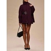 image:imageCHARTOU Women Winter Wool Blend Coat Scarf Belted Short Trench Overcoat  Detachable Scarf Long Sleeve Warm Midi Pea Coat Adjustable Belt Fall Winter Casual Outerwear with PocketsWine Red