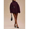 image:imageCHARTOU Women Winter Wool Blend Coat Scarf Belted Short Trench Overcoat  Detachable Scarf Long Sleeve Warm Midi Pea Coat Adjustable Belt Fall Winter Casual Outerwear with PocketsWine Red