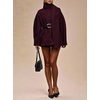 image:imageCHARTOU Women Winter Wool Blend Coat Scarf Belted Short Trench Overcoat  Detachable Scarf Long Sleeve Warm Midi Pea Coat Adjustable Belt Fall Winter Casual Outerwear with PocketsWine Red