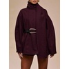 image:imageCHARTOU Women Winter Wool Blend Coat Scarf Belted Short Trench Overcoat  Detachable Scarf Long Sleeve Warm Midi Pea Coat Adjustable Belt Fall Winter Casual Outerwear with PocketsWine Red