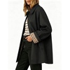 image:imageWomens Mid Long Single Breasted Trench Coat Oversized Windbreaker Jacket  Lapel Long Sleeve Windproof Jackets for Women Fall Fashion Clothes Plaid Lining Trench Jacket with Pockets Loose Rain CoatBlack