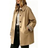 image:imageWomens Mid Long Single Breasted Trench Coat Oversized Windbreaker Jacket  Lapel Long Sleeve Windproof Jackets for Women Fall Fashion Clothes Plaid Lining Trench Jacket with Pockets Loose Rain CoatKhaki