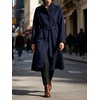 image:imageWomens Single Breasted Pea Coat Wool Blend Stand Collar Winter Overcoat  Funnel Neck Midi Trench Coat Women Dressy Long Sleeve Wrap Jacket Casual Thicken Wool Peacoat Womens Coat with PocketsNavy Blue