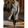 image:imageWomens Single Breasted Pea Coat Wool Blend Stand Collar Winter Overcoat  Funnel Neck Midi Trench Coat Women Dressy Long Sleeve Wrap Jacket Casual Thicken Wool Peacoat Womens Coat with PocketsGray