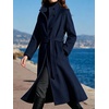image:imageWomens Single Breasted Pea Coat Wool Blend Stand Collar Winter Overcoat  Funnel Neck Midi Trench Coat Women Dressy Long Sleeve Wrap Jacket Casual Thicken Wool Peacoat Womens Coat with PocketsNavy Blue