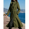 image:imageWomens Single Breasted Pea Coat Wool Blend Stand Collar Winter Overcoat  Funnel Neck Midi Trench Coat Women Dressy Long Sleeve Wrap Jacket Casual Thicken Wool Peacoat Womens Coat with PocketsGreen