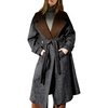 image:imageCHARTOU Women Long Wool Peacoat Herringbone Contrast Lapel Belted Overcoat  Winter Wool Midi Pea Coat Long Sleeve Twill Trench Overcoat Color Contrast Notched Lapel Outerwear Jacket with PocketsBrown