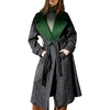 image:imageCHARTOU Women Long Wool Peacoat Herringbone Contrast Lapel Belted Overcoat  Winter Wool Midi Pea Coat Long Sleeve Twill Trench Overcoat Color Contrast Notched Lapel Outerwear Jacket with PocketsGreen