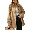 image:imageWomens Mid Long Single Breasted Trench Coat Oversized Windbreaker Jacket  Lapel Long Sleeve Windproof Jackets for Women Fall Fashion Clothes Plaid Lining Trench Jacket with Pockets Loose Rain CoatKhaki