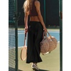 image:imageCHARTOU Women Summer Tie Front Wide Leg Pants Casual Loose Elastic Waist Baggy Pants with PocketsBlack